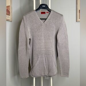 BOSS Men's V-Neck Sweater in Light Taupe Gray